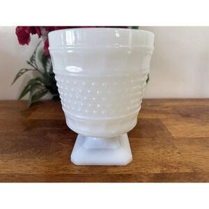 Vintage NAPCO Milk Glass Planter Hobnail‎ Panel Design Pedestal Vase Wedding